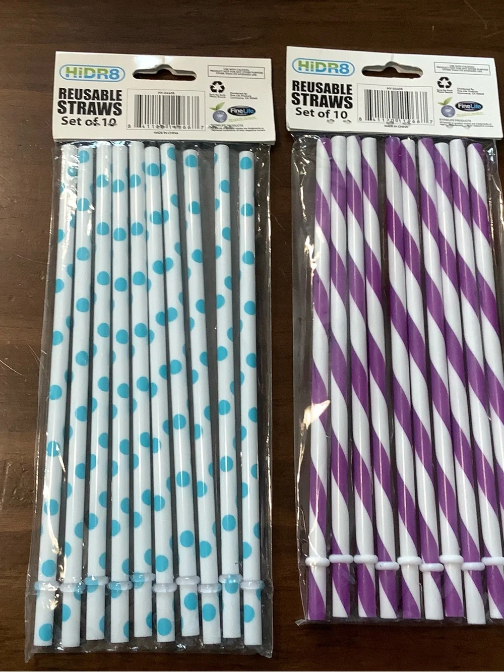 Reusable Party Straws - Blue Polka Dot & Purple Stripe (Set of 10 each)